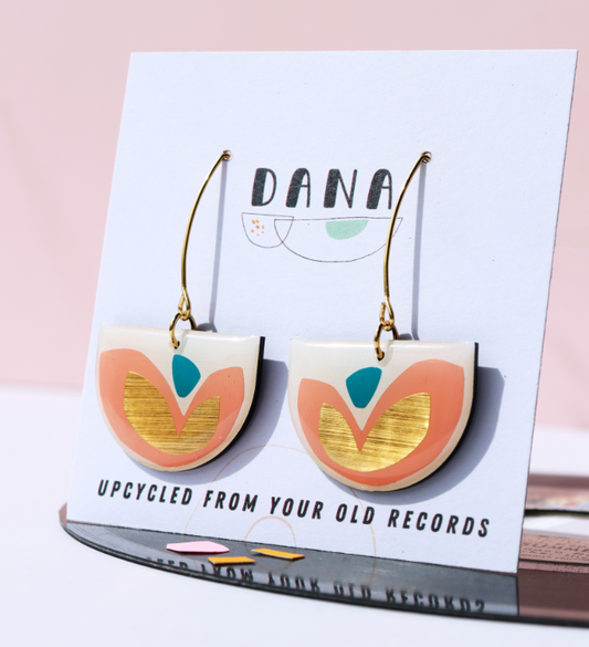 Flor Earrings Salmon Pink and Teal