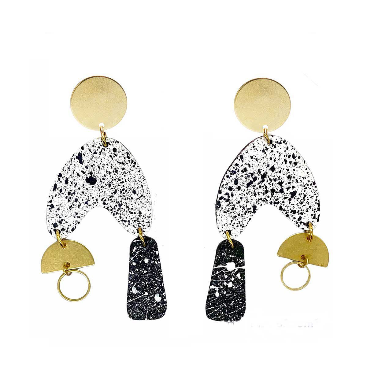 Mega Setho Earrings Black/White/Brass