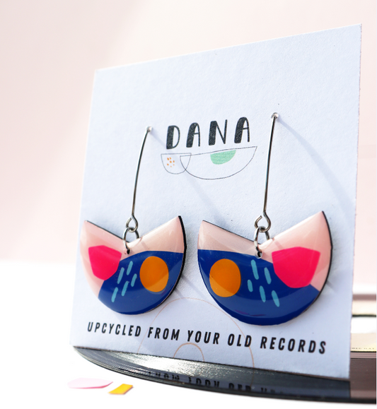 Pacman Earrings Blue, Pink and Yellow