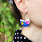 Pacman Earrings Blue, Pink and Yellow