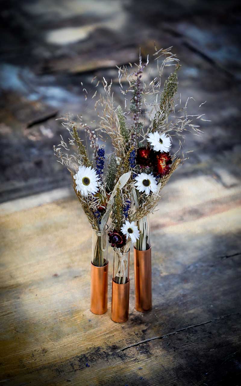 PLAIN COPPER PIPE FLOWER BUD VASE SET OF 3