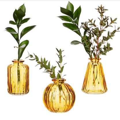 Yellow Glass Bud Vases - Set Of 3